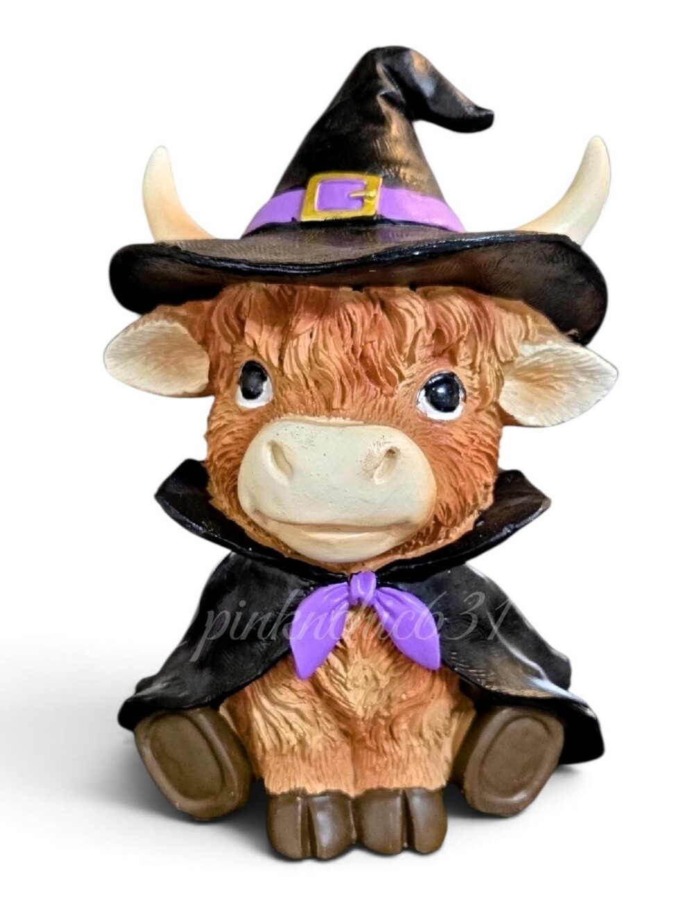 West Highland Cow Witch Figurine With Cape Halloween Farmhouse Decor